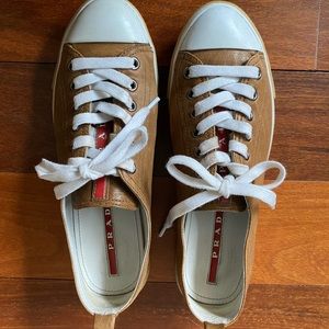 Prada Natural Tan Leather Sneakers
